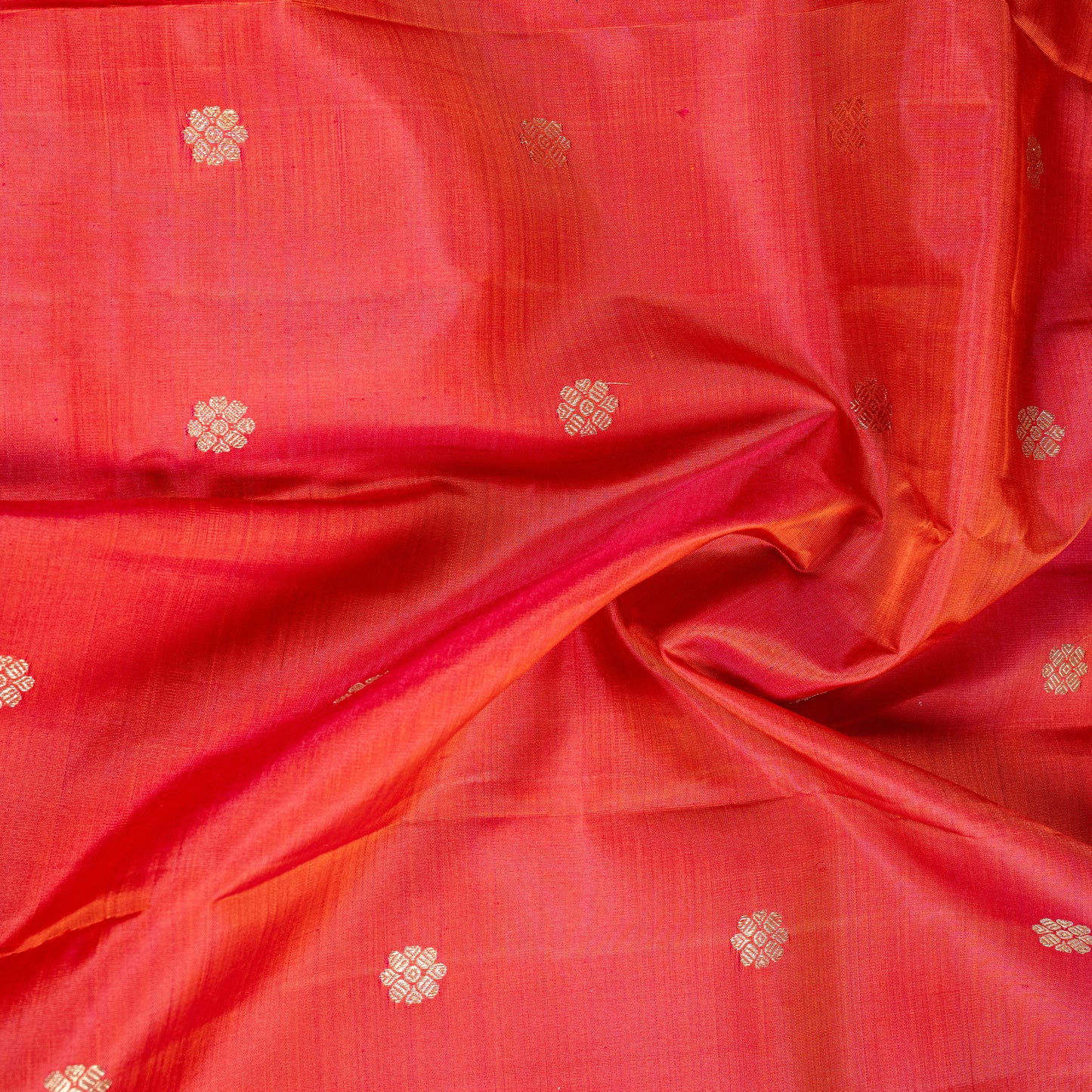 Classic Tomato Red Silk Saree with Gold Zari Stripes and Motifs