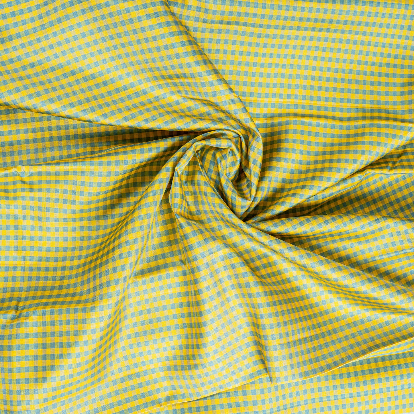 Vibrant Handloom Silk Saree: Yellow Check Body with Rani Pink & Green Pallu