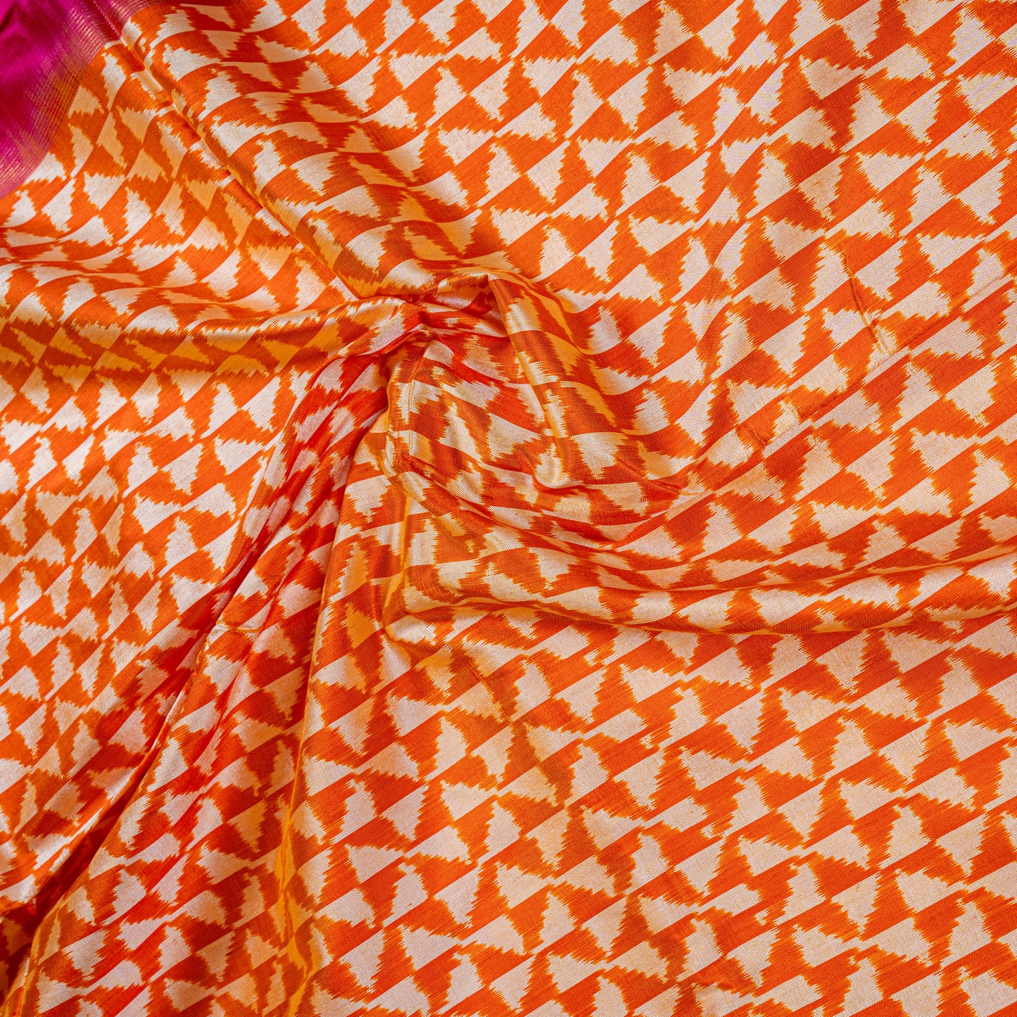 Striking Orange & Hot Pink Geometric Saree with Silk Border