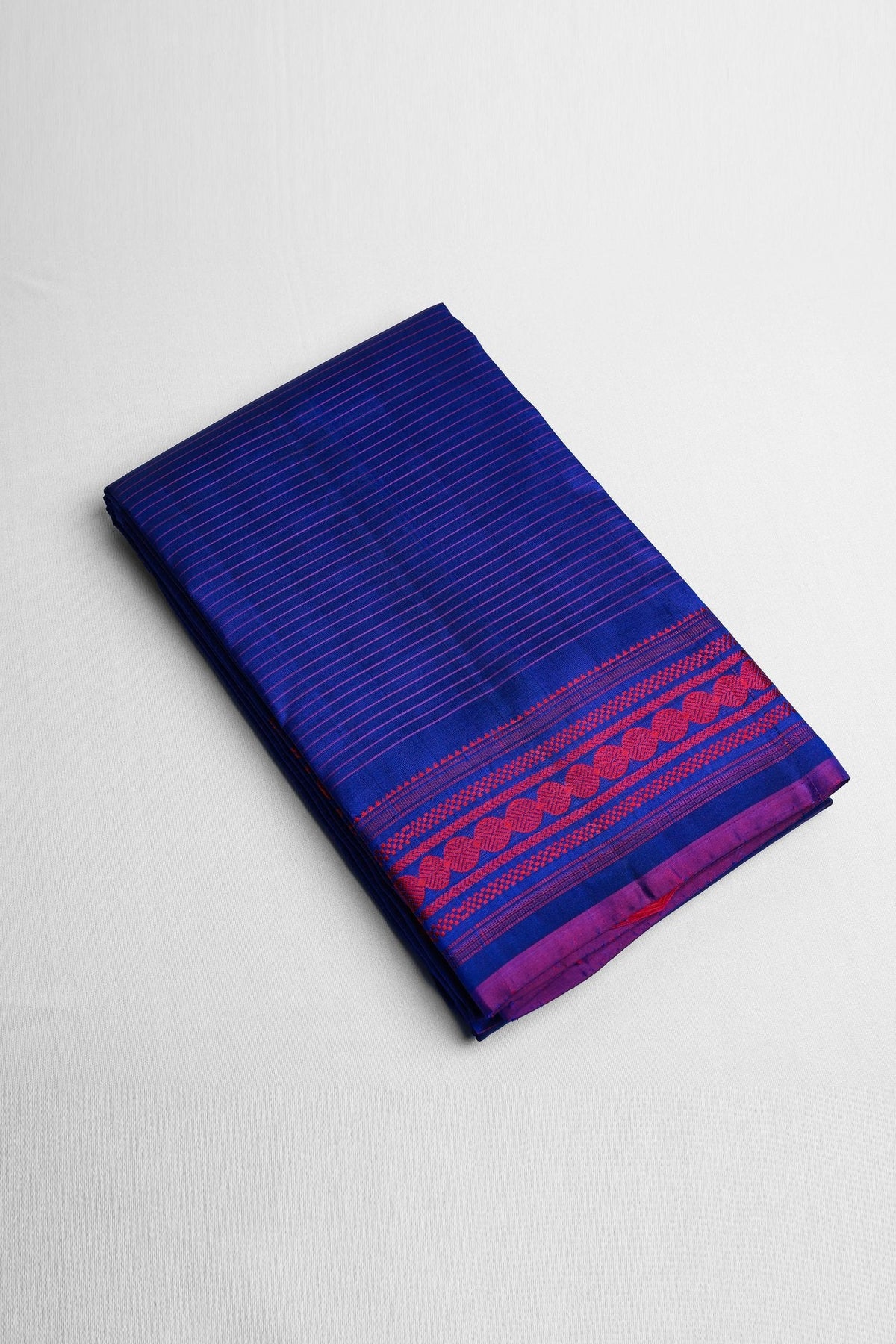 Blue Mulkalmuru Saree with Pink Lines and Pink Thread Border