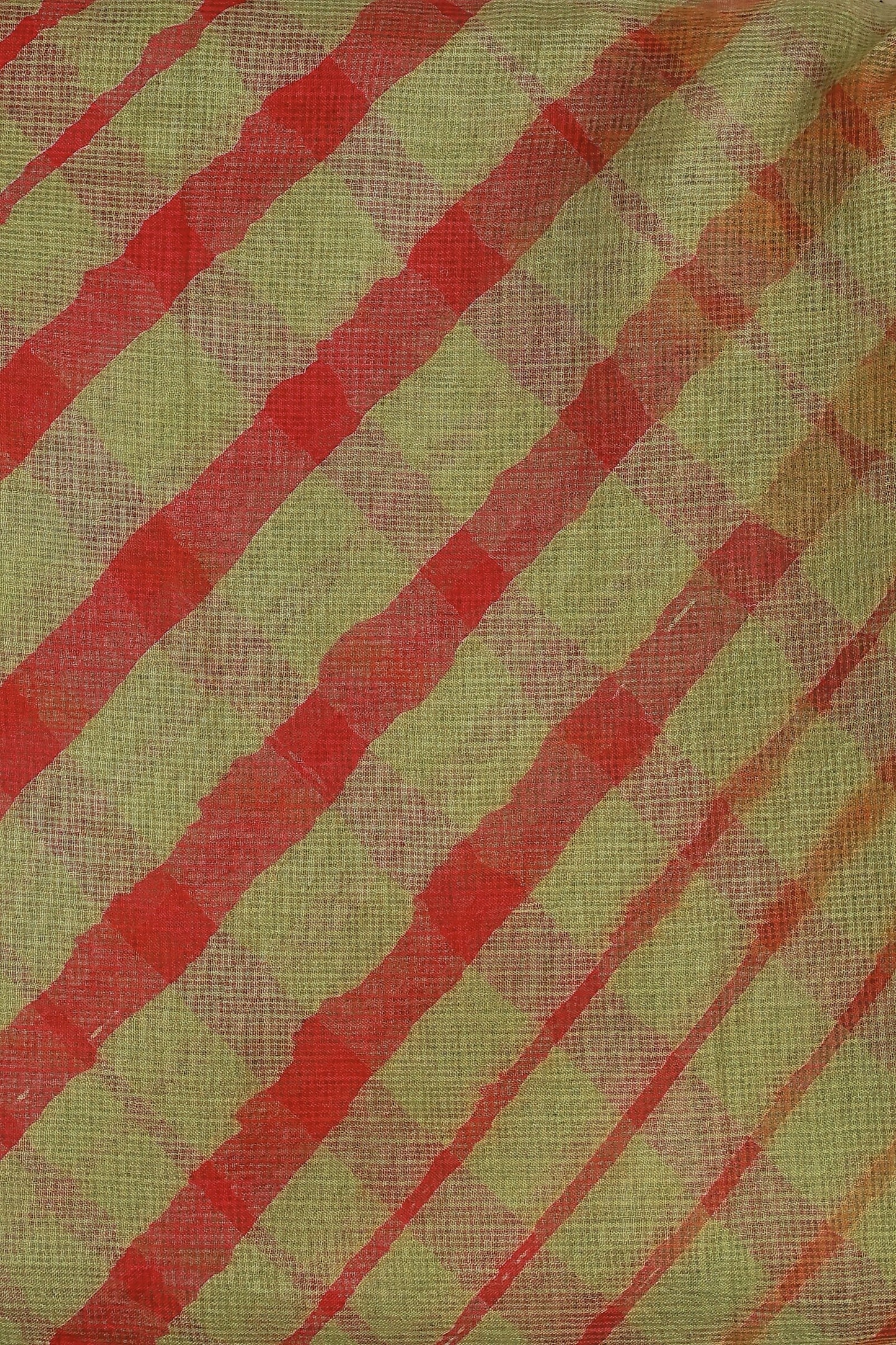 Light Green Silk Kota Lahariya Saree, fabric detail