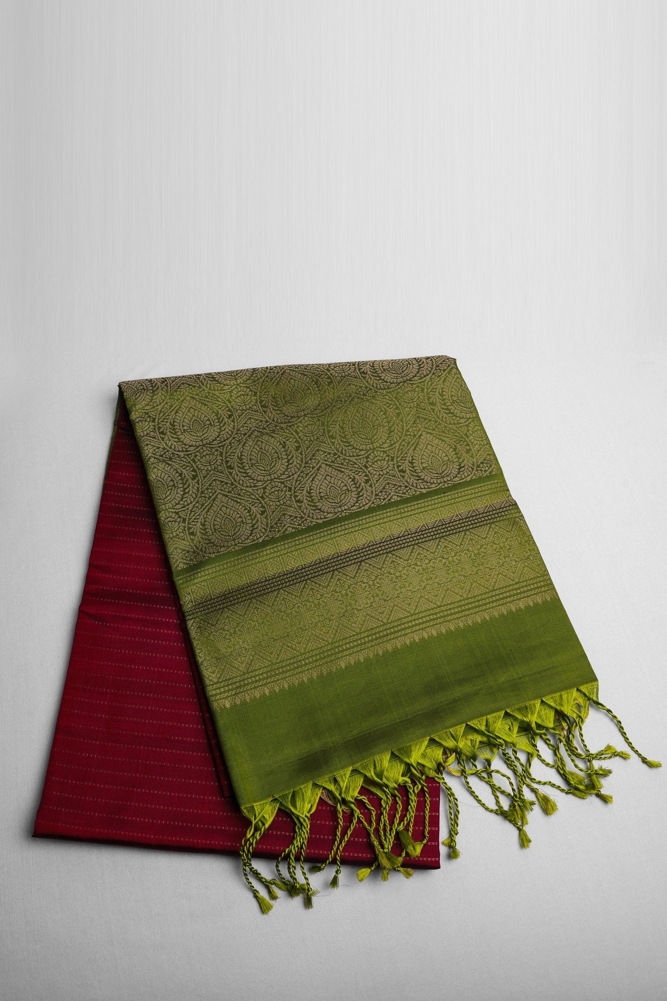 Magentha Pure Silk Saree with Zari Elephant Green Border