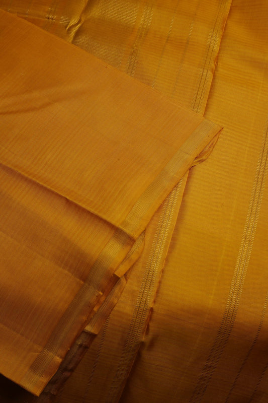 Off White and Beige Small Kattam Kanjeevaram Saree with Yellow Small Border and Pallu