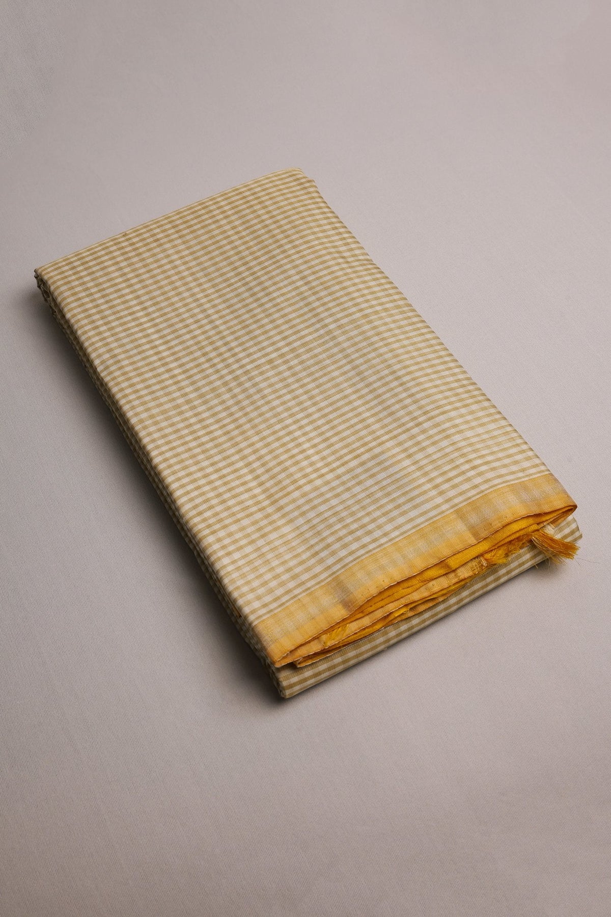 Off White and Beige Small Kattam Kanjeevaram Saree with Yellow Small Border and Pallu