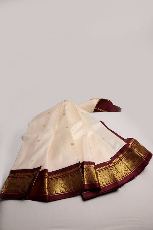 Offwhite and Coffee Brown Thirubhoovanam Saree