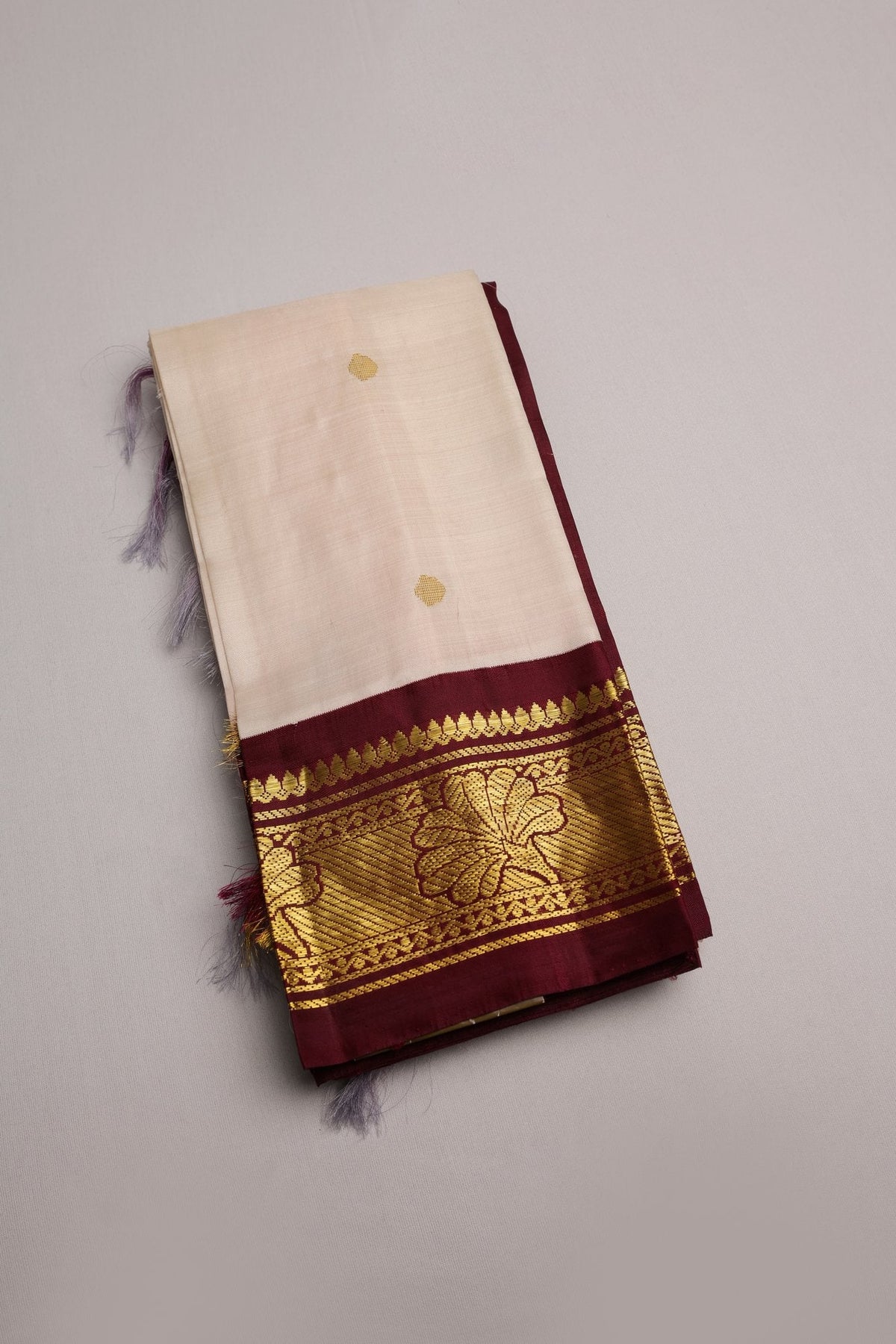 Offwhite and Coffee Brown Thirubhoovanam Saree