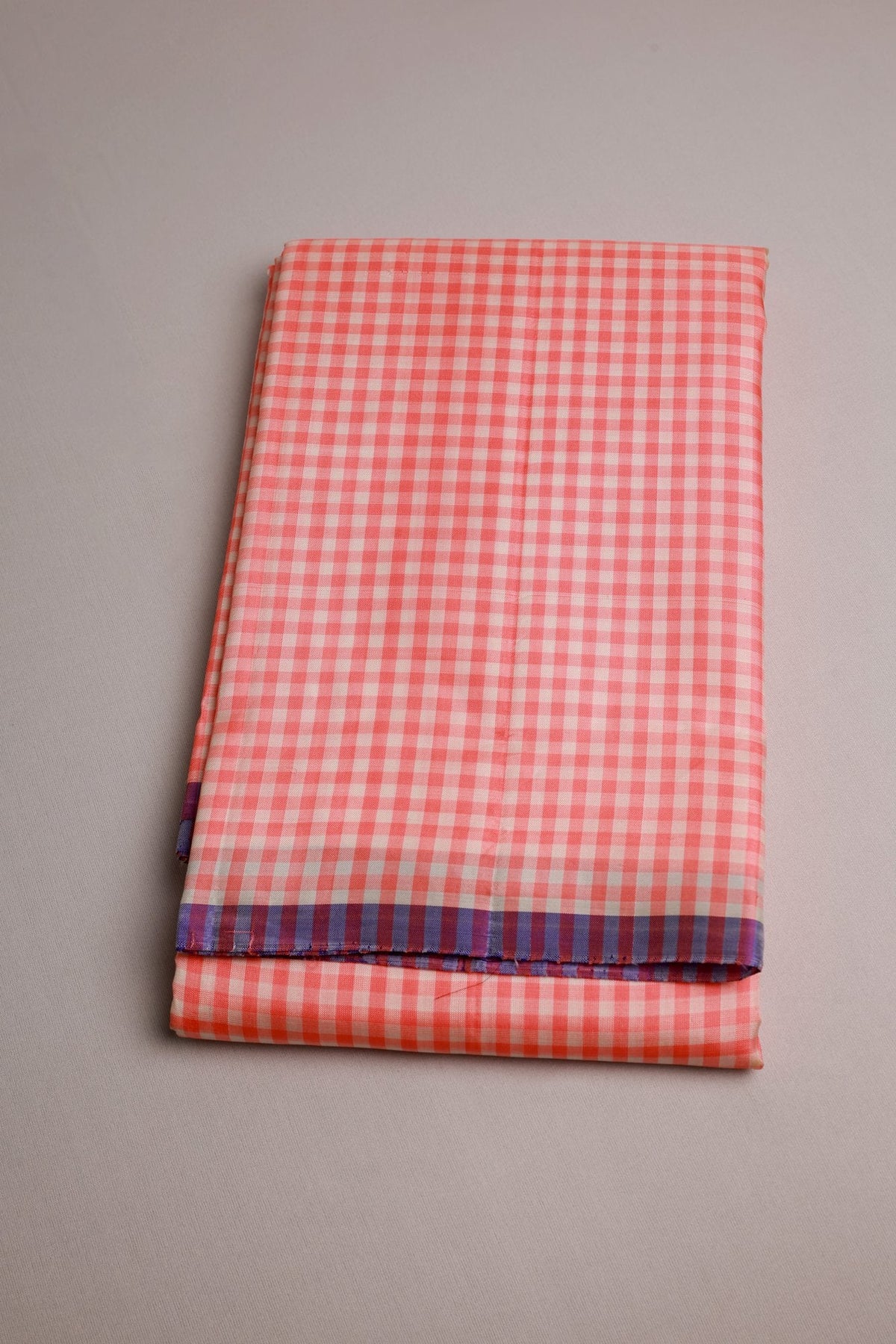 Peach Pink and Off White Mungi Checks Mulkalmuru Saree
