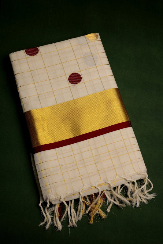 Red Polka Dot Kerala Set Saree