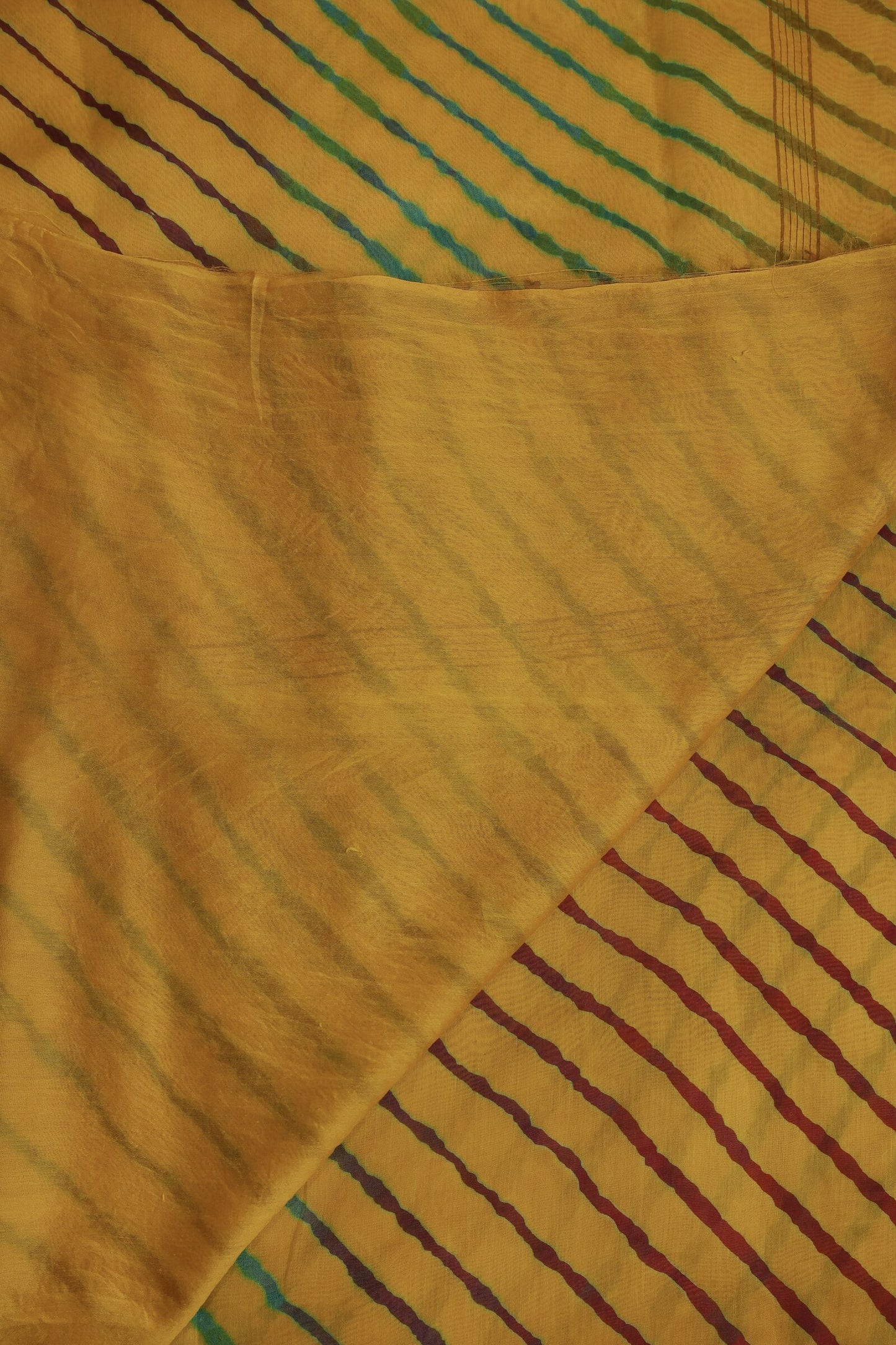 Yellow Chanderi Lahariya Saree, folded saree view