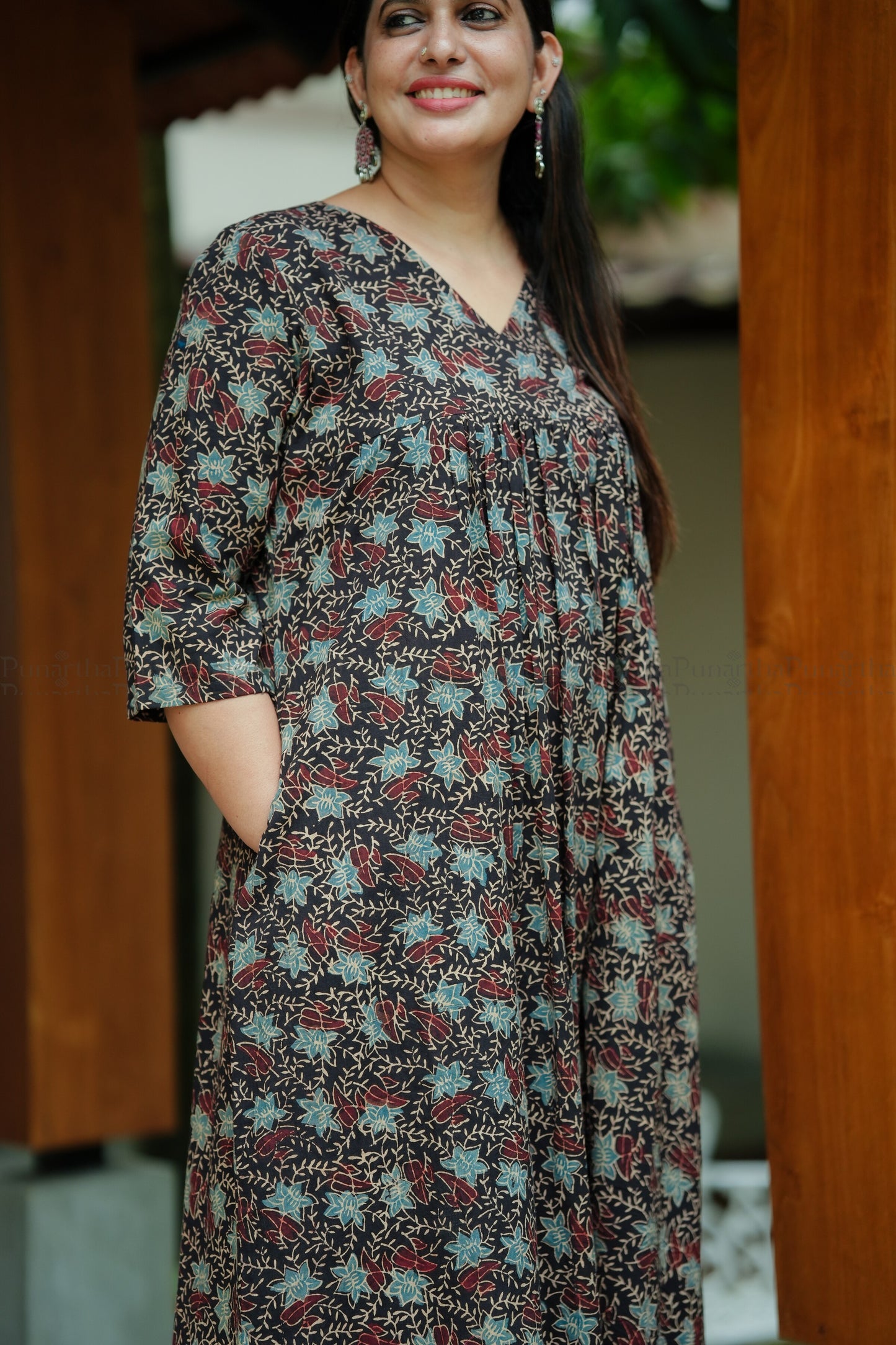 Ajrak V-neck Kurti, view 5