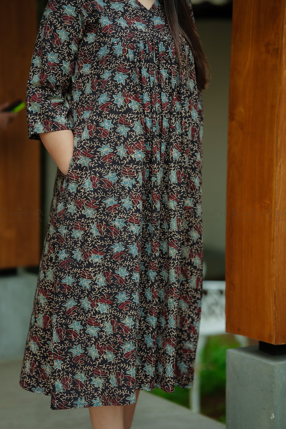 Ajrak V-neck Kurti, view 6