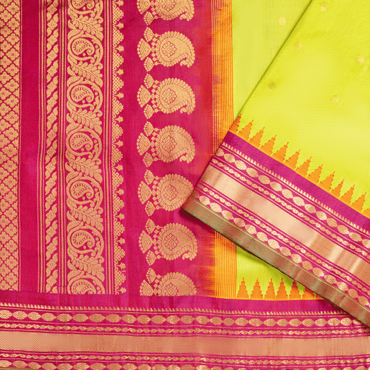 Vibrant Neon Yellow & Rani Pink Silk Saree with Woven Zari Pallu