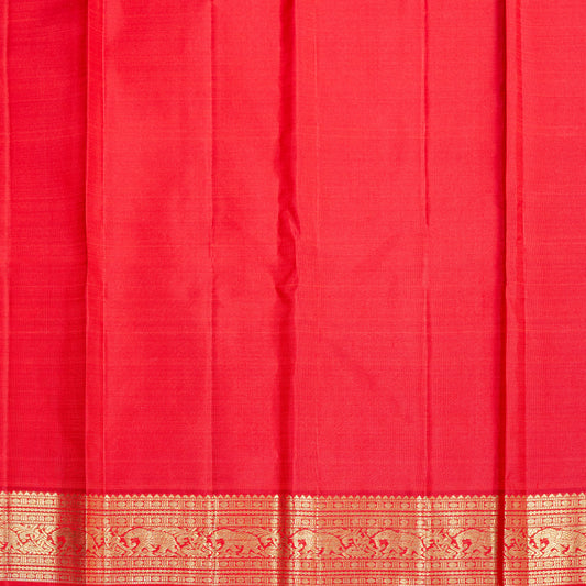 A red handwoven Kanchipuram silk saree in pure silk with 3-gram gold zari,