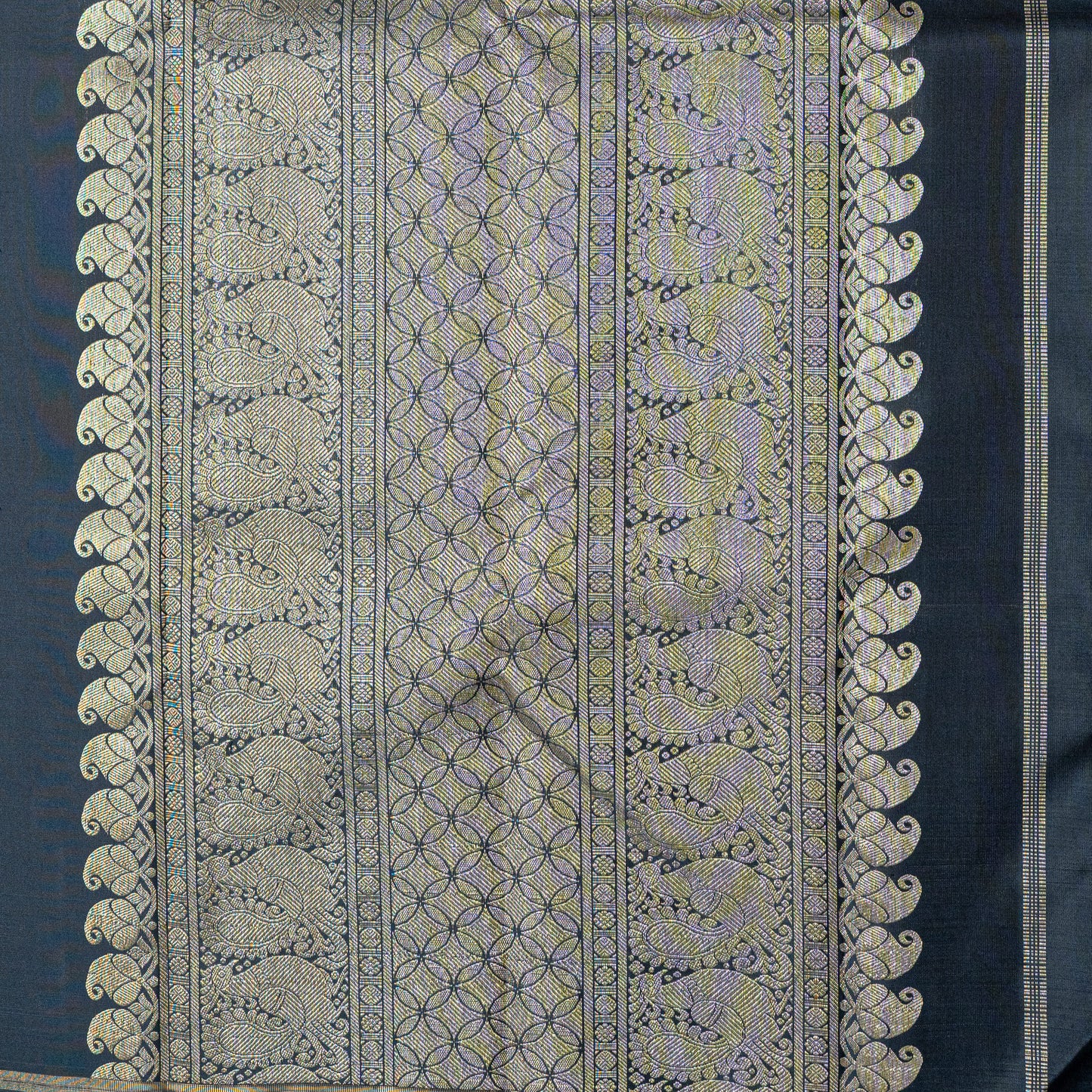 Radiant yellow Handwoven Kanchipuram 3-gram gold zari silk saree with Black pallu