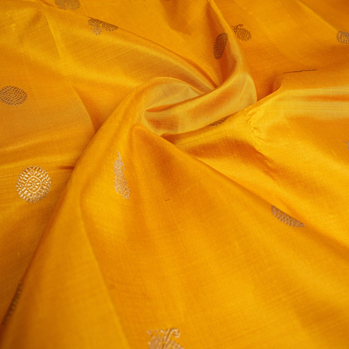 Radiant yellow Handwoven Kanchipuram 3-gram gold zari silk saree with Black pallu