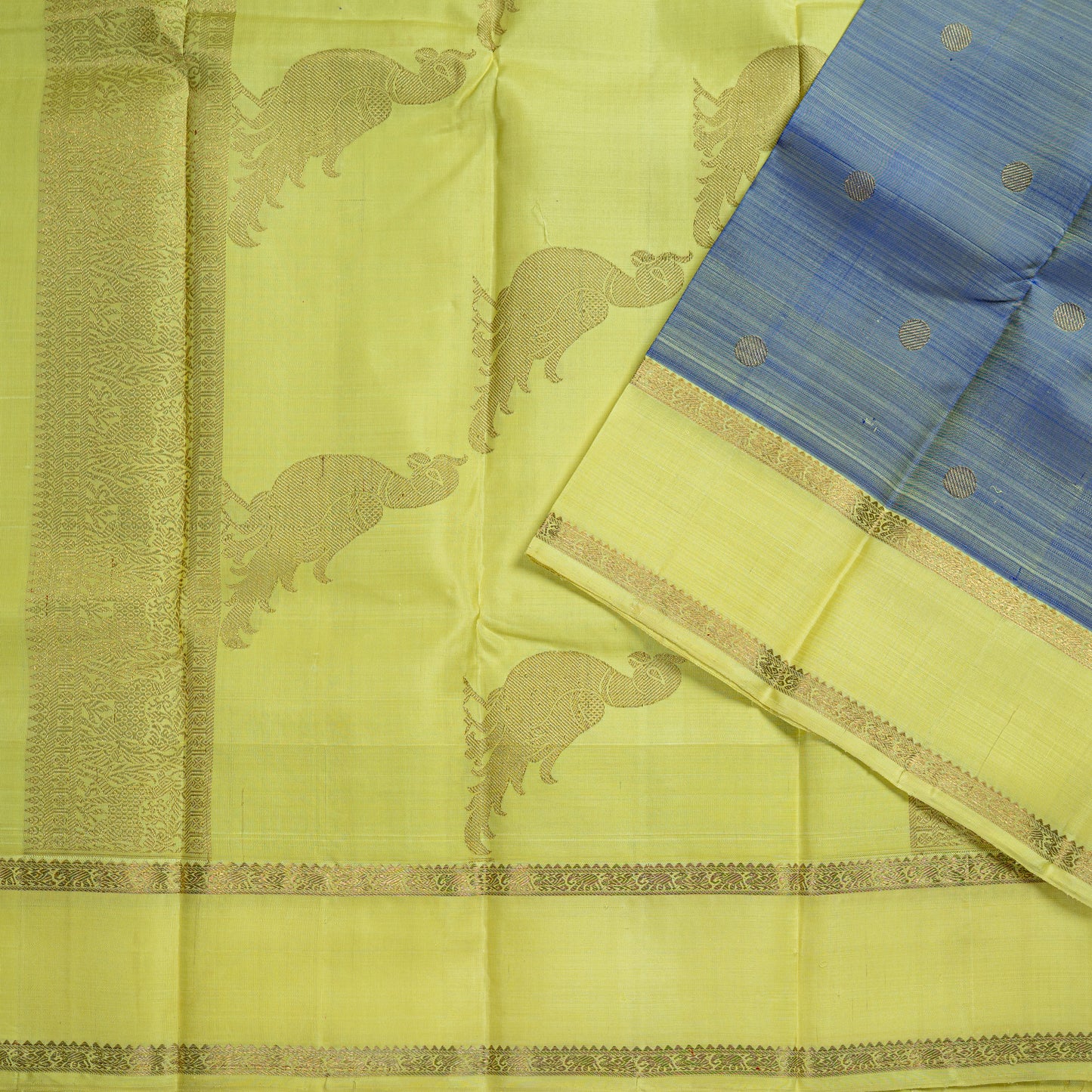 Handwoven lime yellow pallu Kanchipuram silk saree