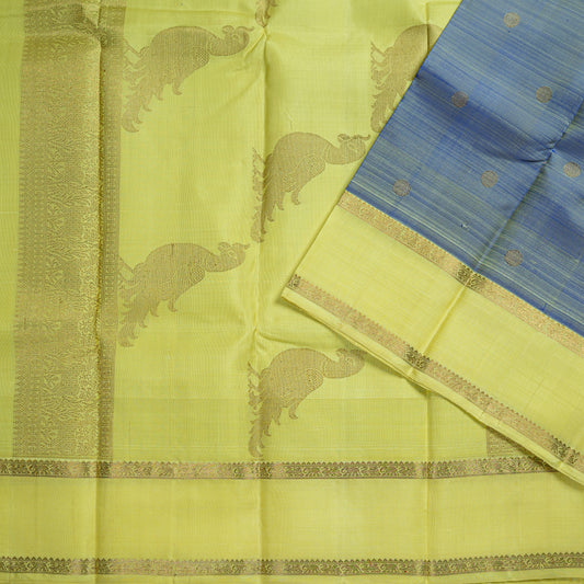 Handwoven lime yellow pallu Kanchipuram silk saree