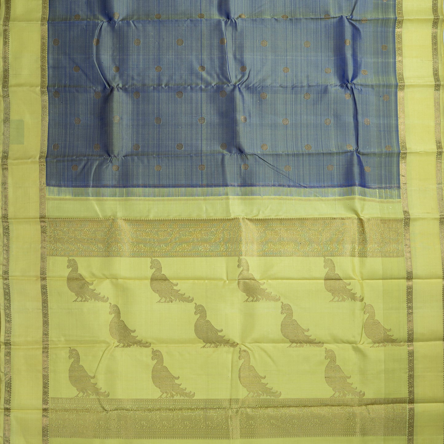 Handwoven lime yellow pallu Kanchipuram silk saree