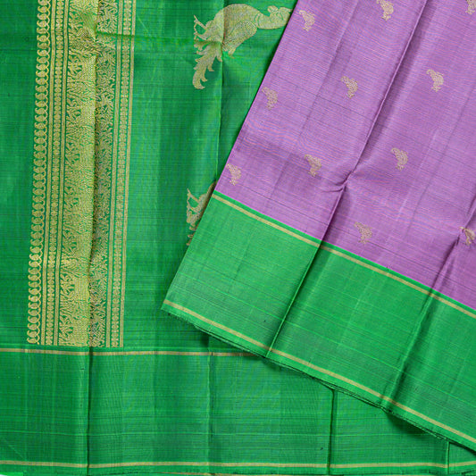 Kanchipuram silk saree - lavender-pink body with  3-gram golden zari