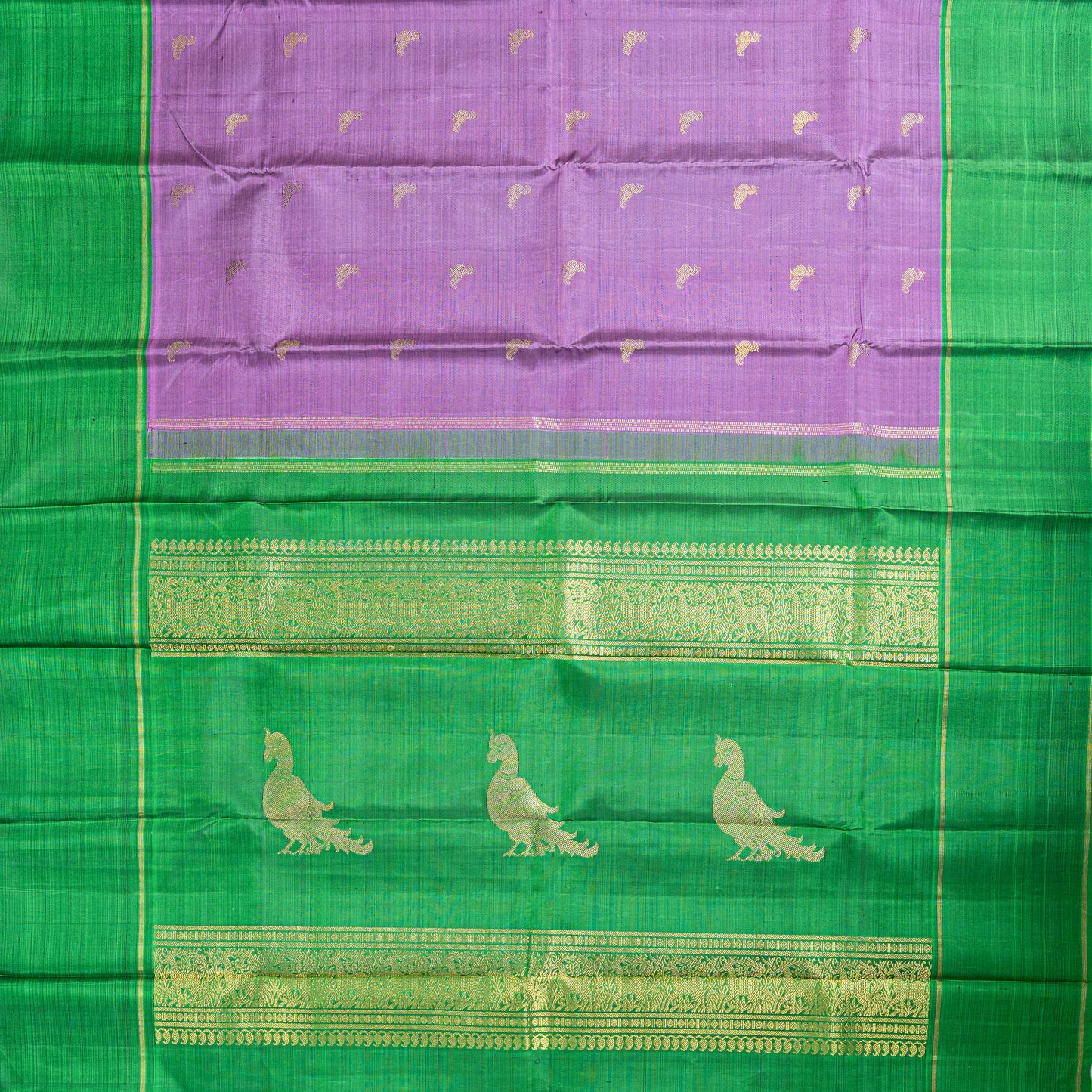 Kanchipuram silk saree - lavender-pink body with  3-gram golden zari