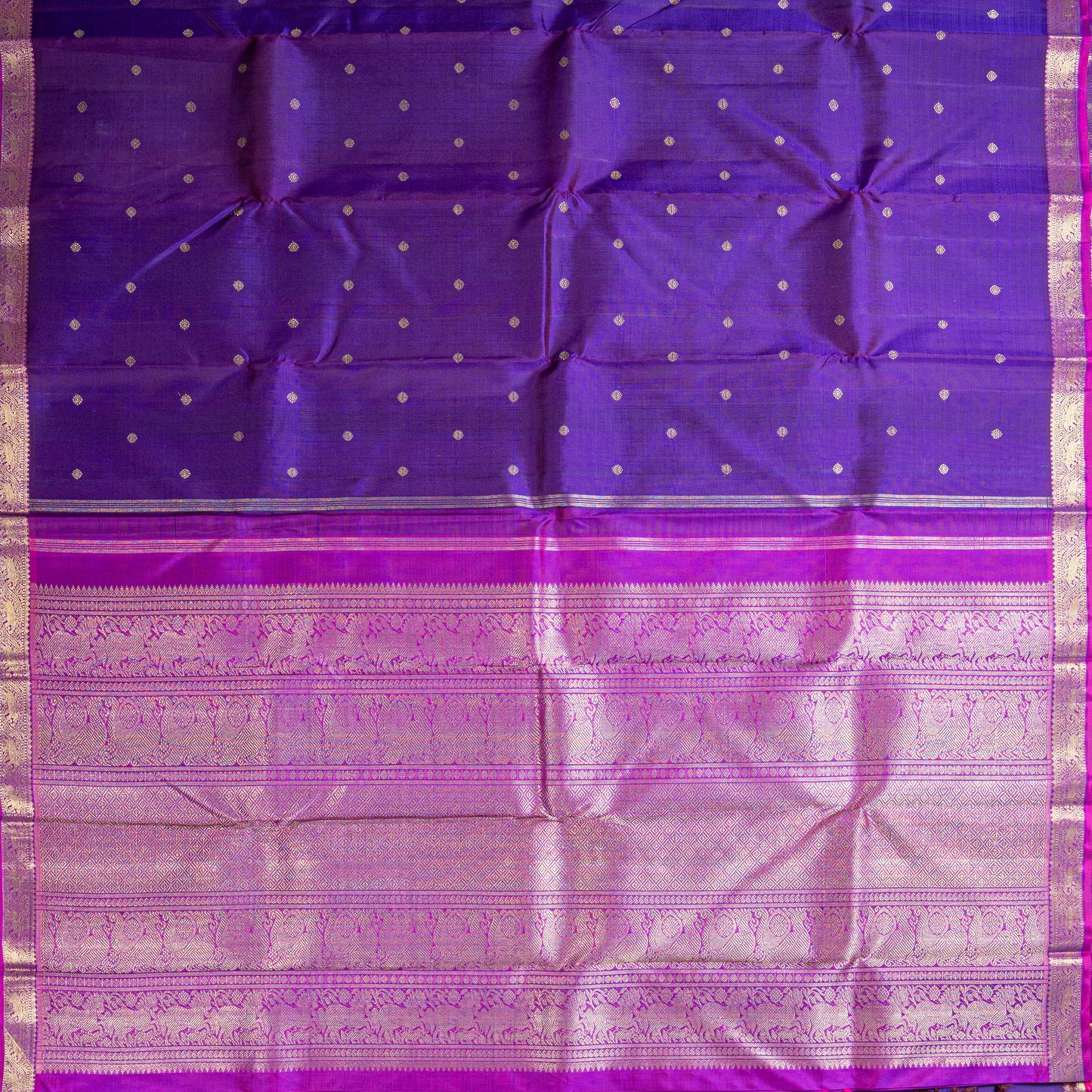 Regal Royal Purple Silk Saree with Rani Pink & Gold Zari Pallu