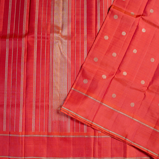 Classic Tomato Red Silk Saree with Gold Zari Stripes and Motifs