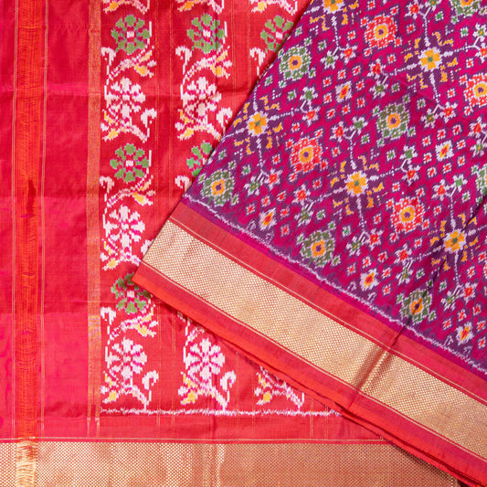 Vibrant Purple & Red Silk Pochapally Ikkat Saree with Zari Border