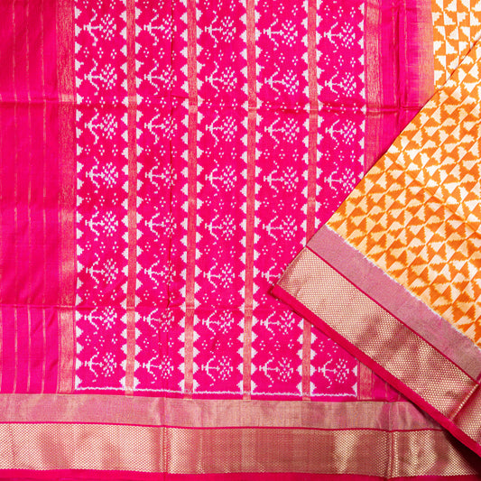Striking Orange & Hot Pink Geometric Saree with Silk Border