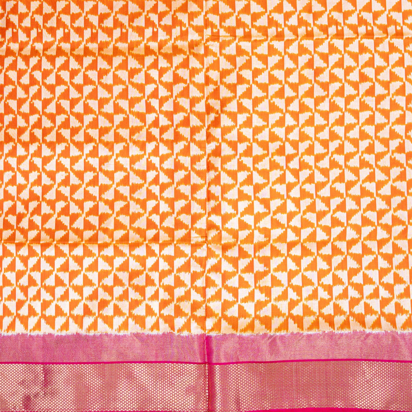 Striking Orange & Hot Pink Geometric Saree with Silk Border