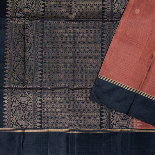 Classic Terracotta & Black Silk Saree with Woven Zari Pallu