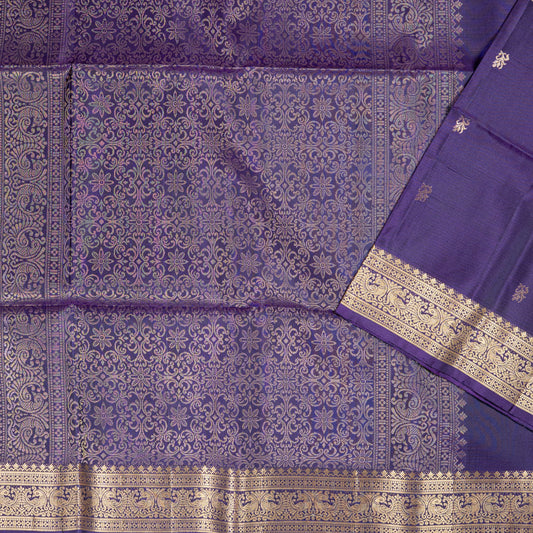 Luxurious Deep Purple Soft Silk Saree with Antique Gold Zari Buttas