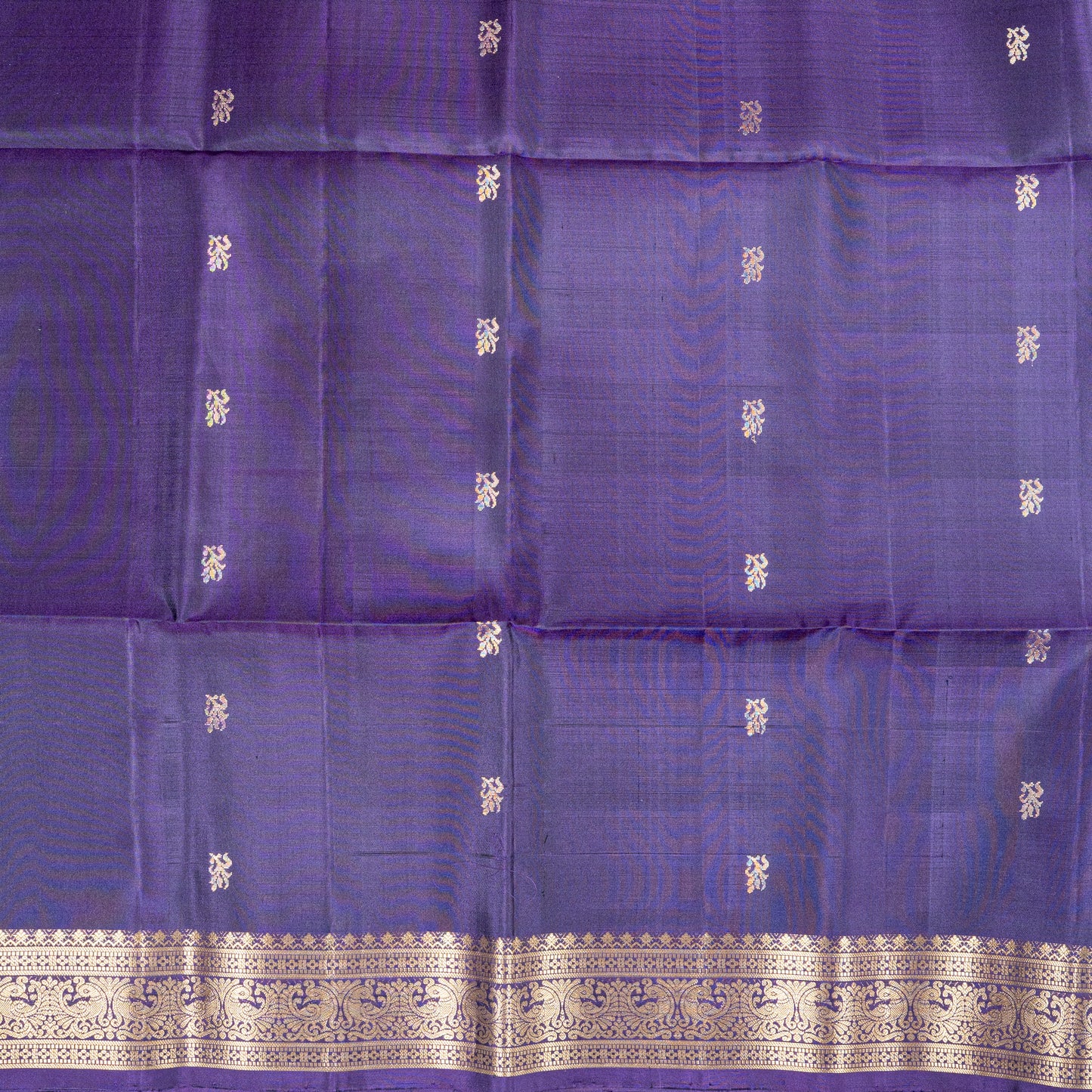 Luxurious Deep Purple Soft Silk Saree with Antique Gold Zari Buttas