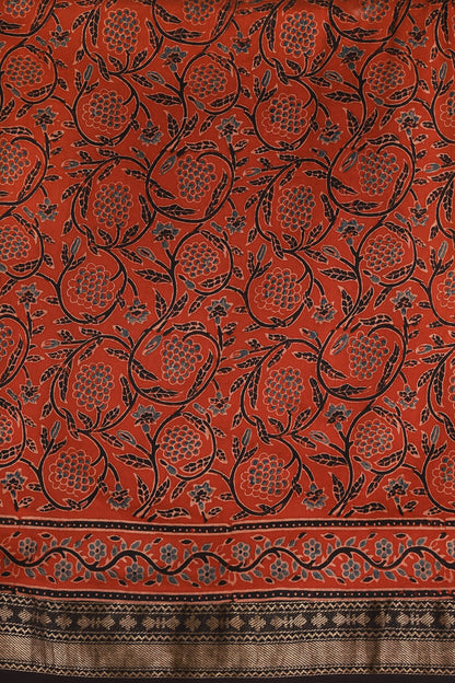Ajrak Chanderi Handblock Print Saree With Natural Dye And Zari Border, fabric detail