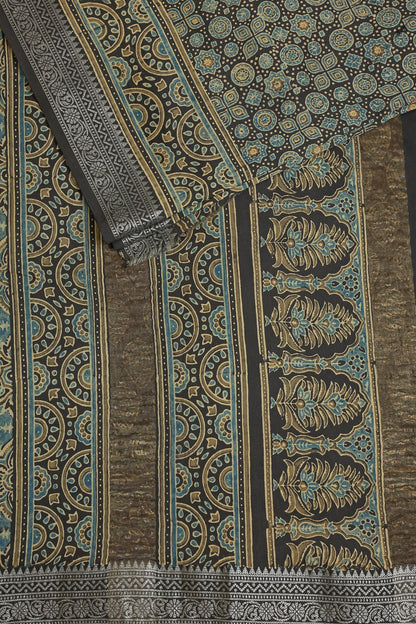Ajrak Chanderi Silk Saree With Zari Border, design view 3