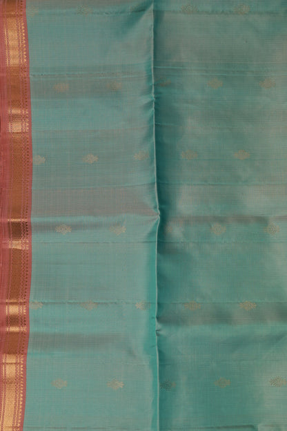 Aqua Blue And Onion Pink Pure Silk Saree With Small Zari Border, design view 4