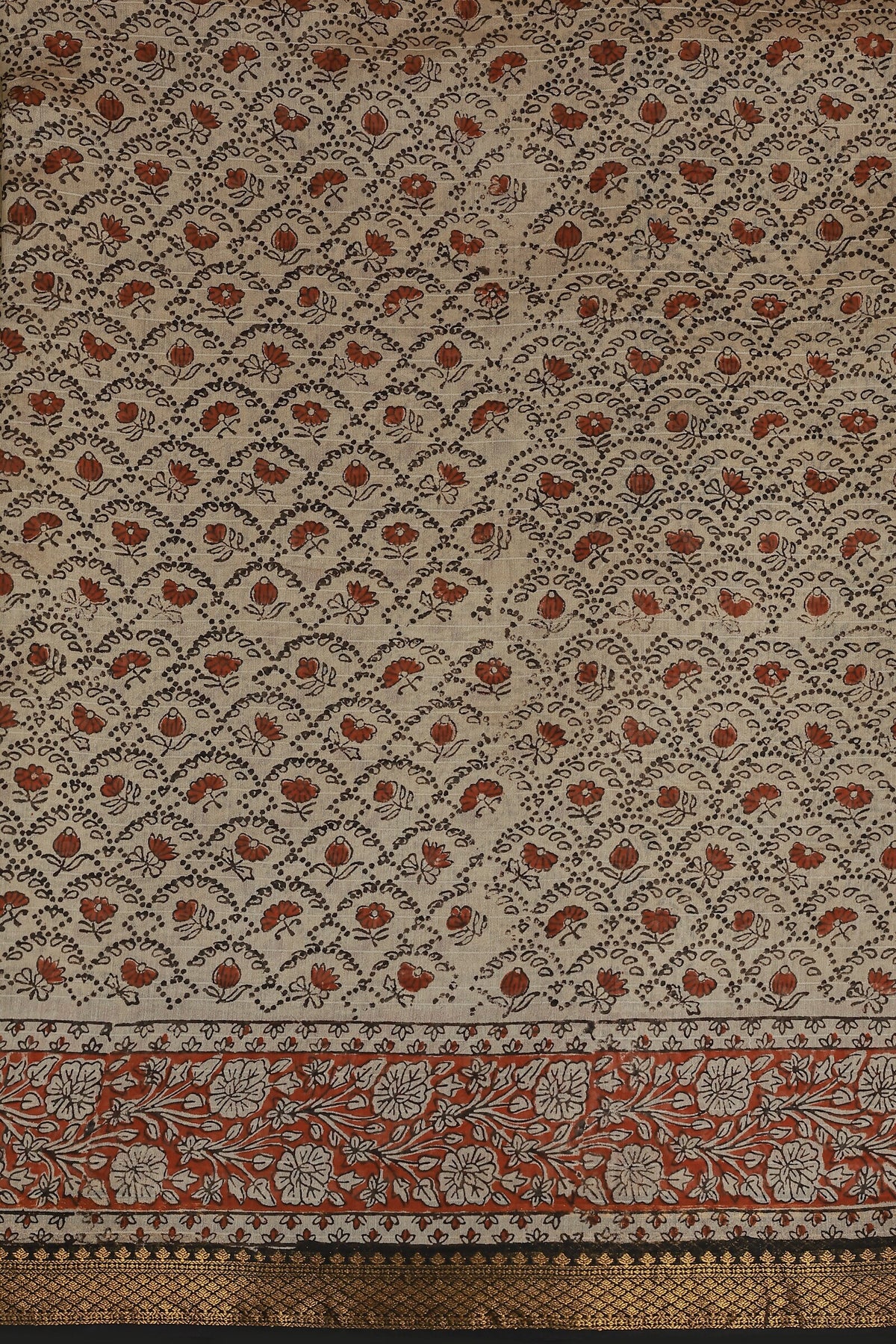 Bagru Chanderi Handblock Print Saree With Zari Border Design A, fabric detail