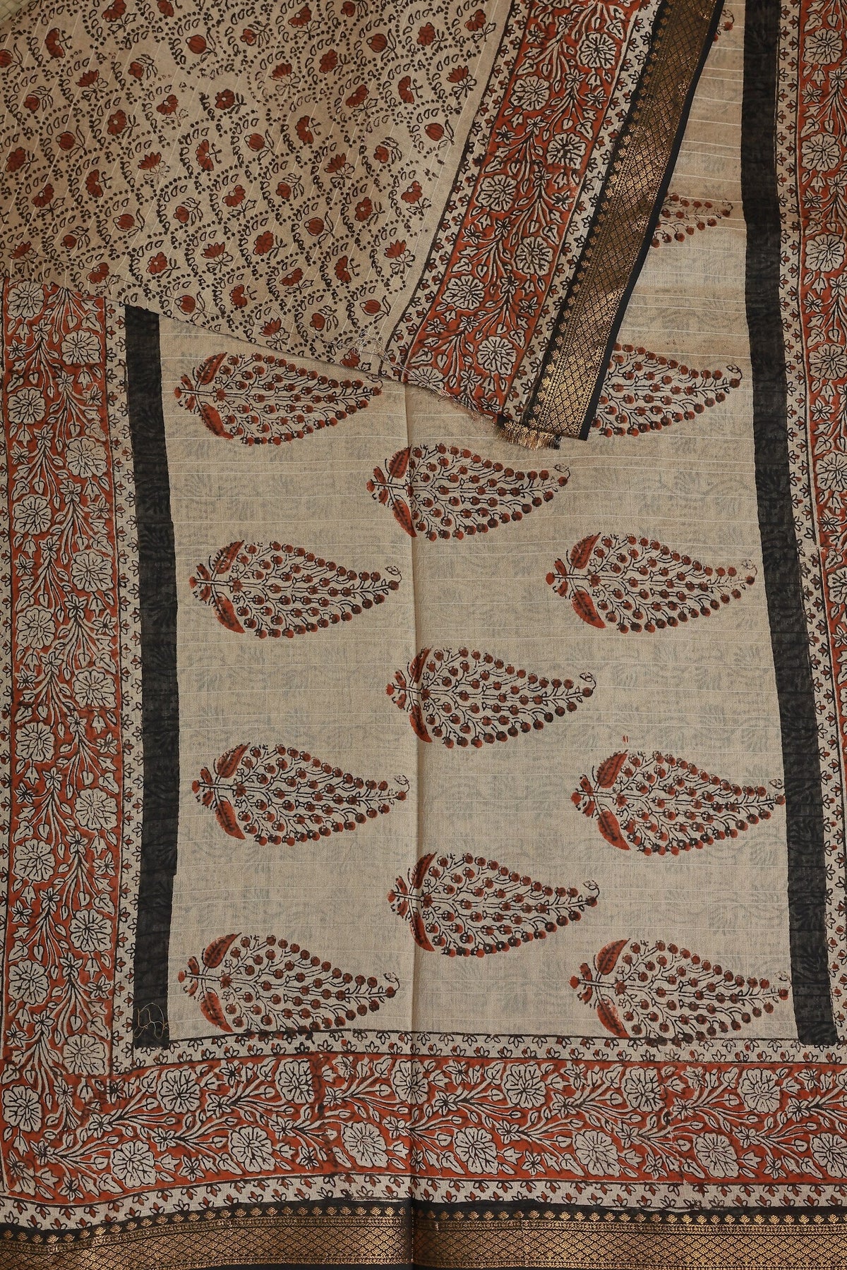 Bagru Chanderi Handblock Print Saree With Zari Border Design A, design view 3
