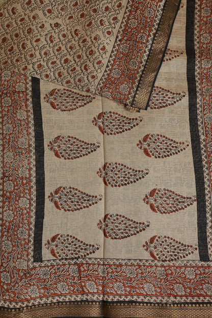 Bagru Chanderi Handblock Print Saree With Zari Border Design A, design view 3