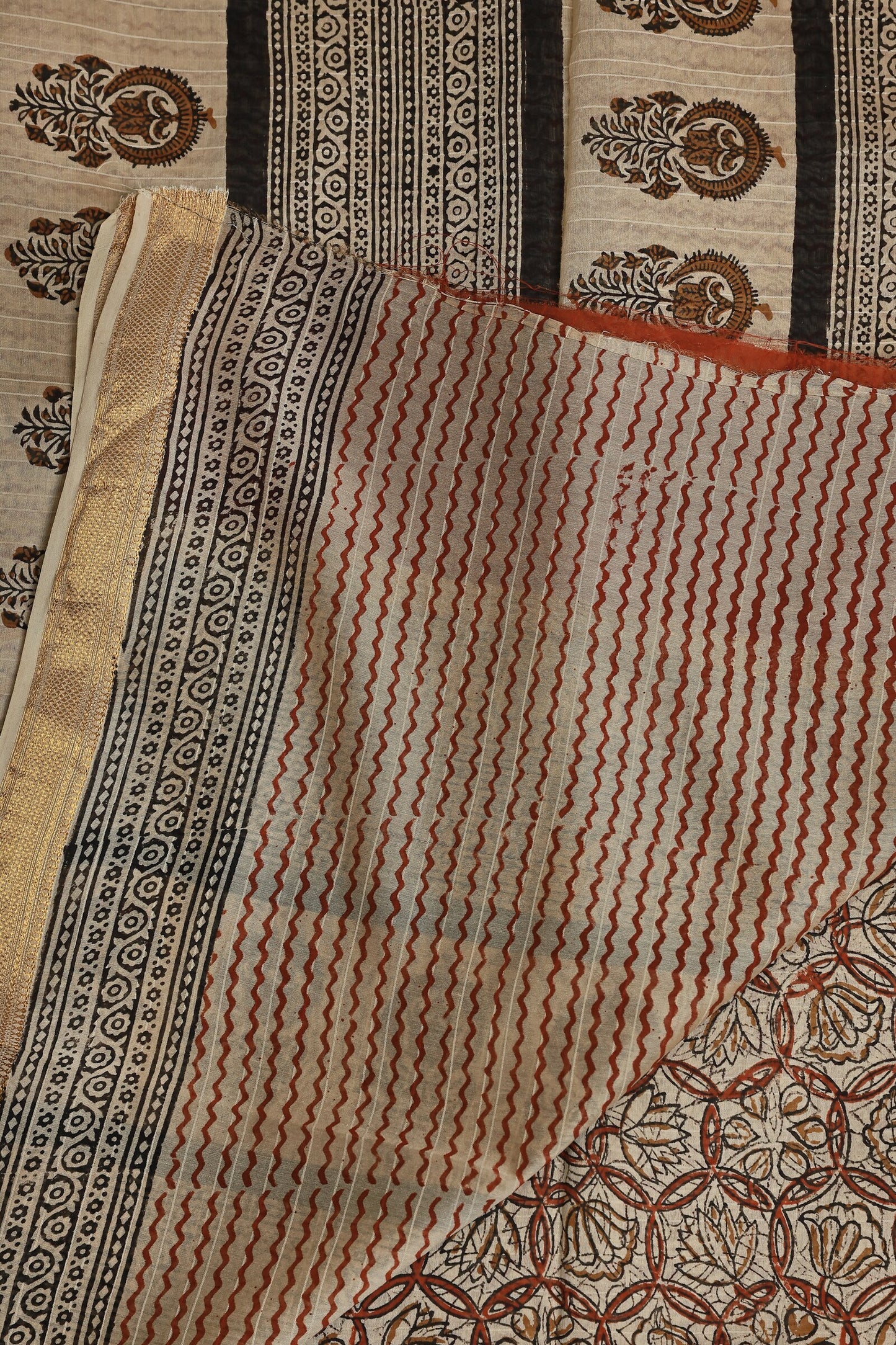 Bagru Chanderi Handblock Print Saree With Zari Border Design B, folded saree view