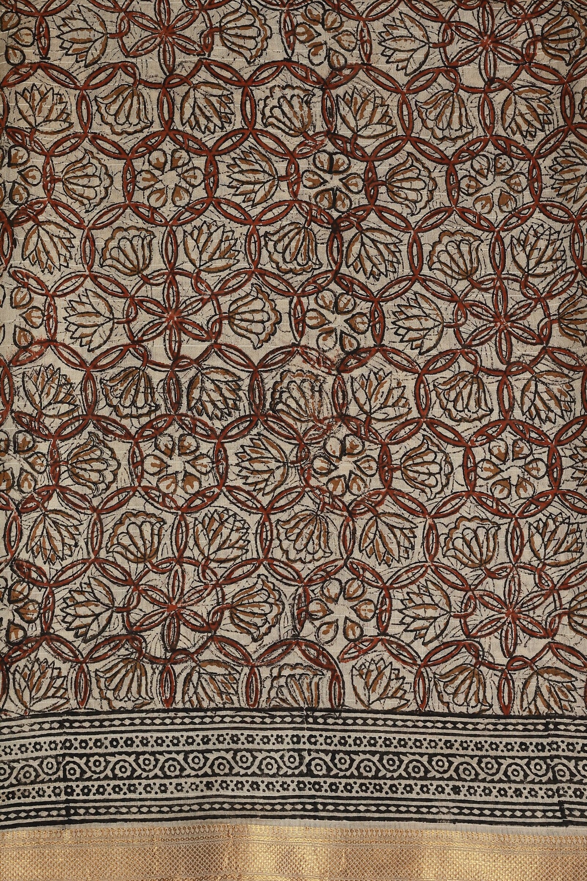 Bagru Chanderi Handblock Print Saree With Zari Border Design B, fabric detail