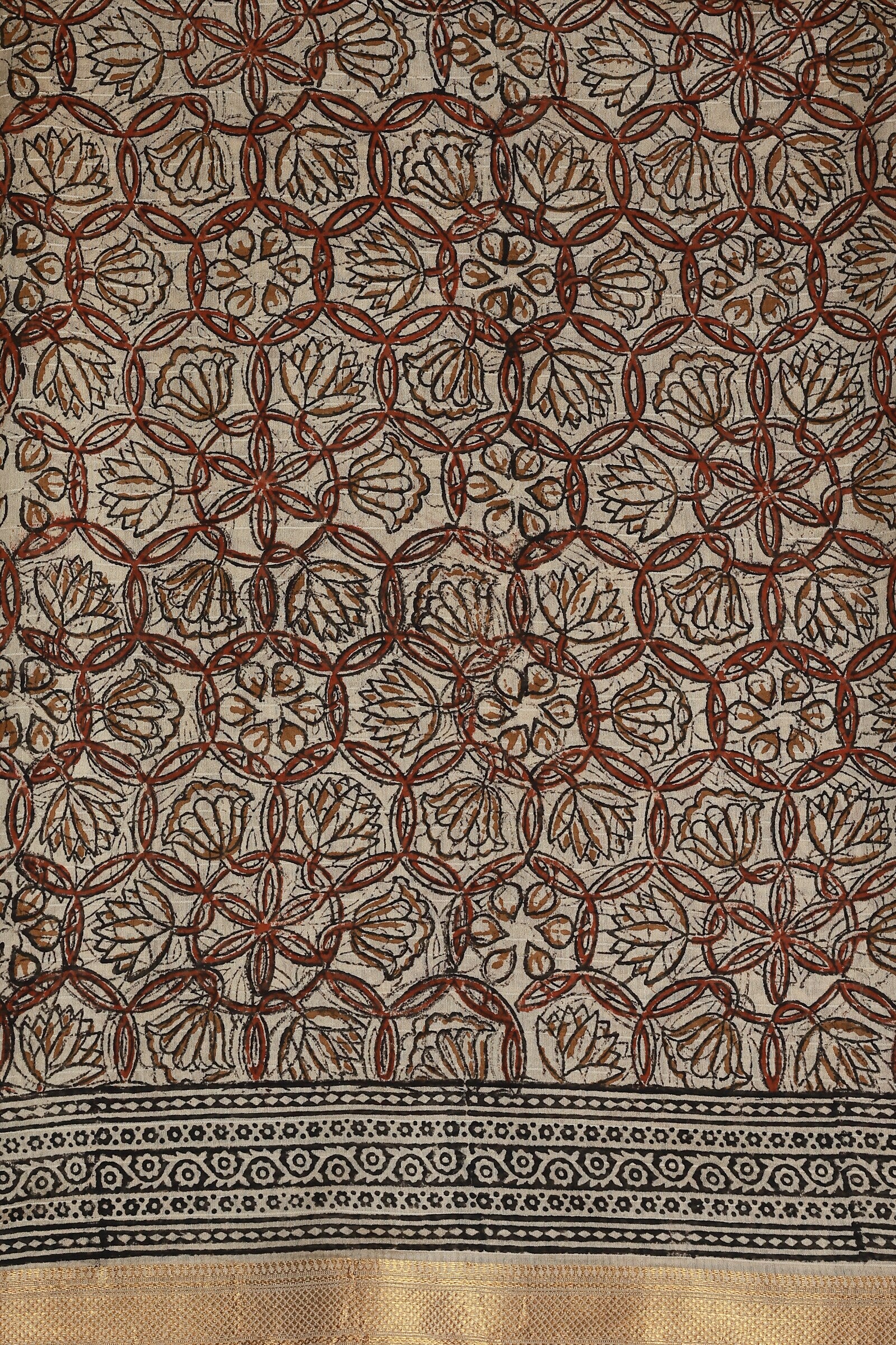 Bagru Chanderi Handblock Print Saree With Zari Border Design B, fabric detail