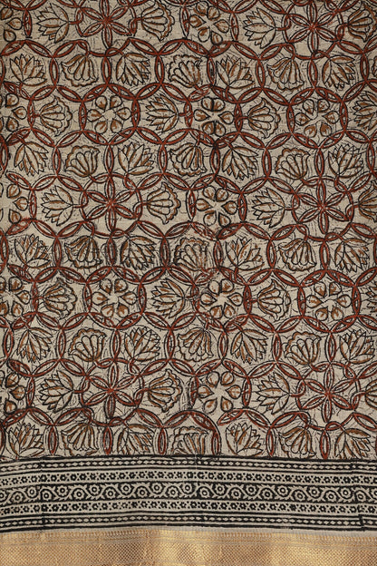 Bagru Chanderi Handblock Print Saree With Zari Border Design B, fabric detail