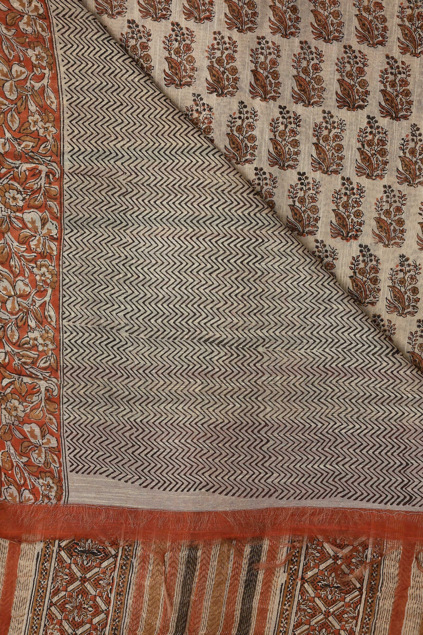 Bagru Chanderi Handblock Print Saree With Zari Border Natural Dye, folded saree view