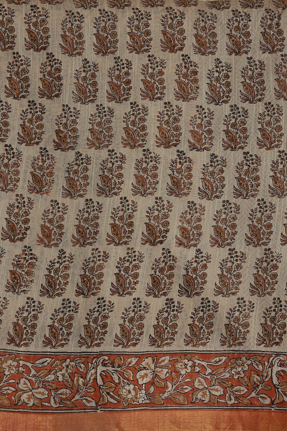 Bagru Chanderi Handblock Print Saree With Zari Border Natural Dye, fabric detail