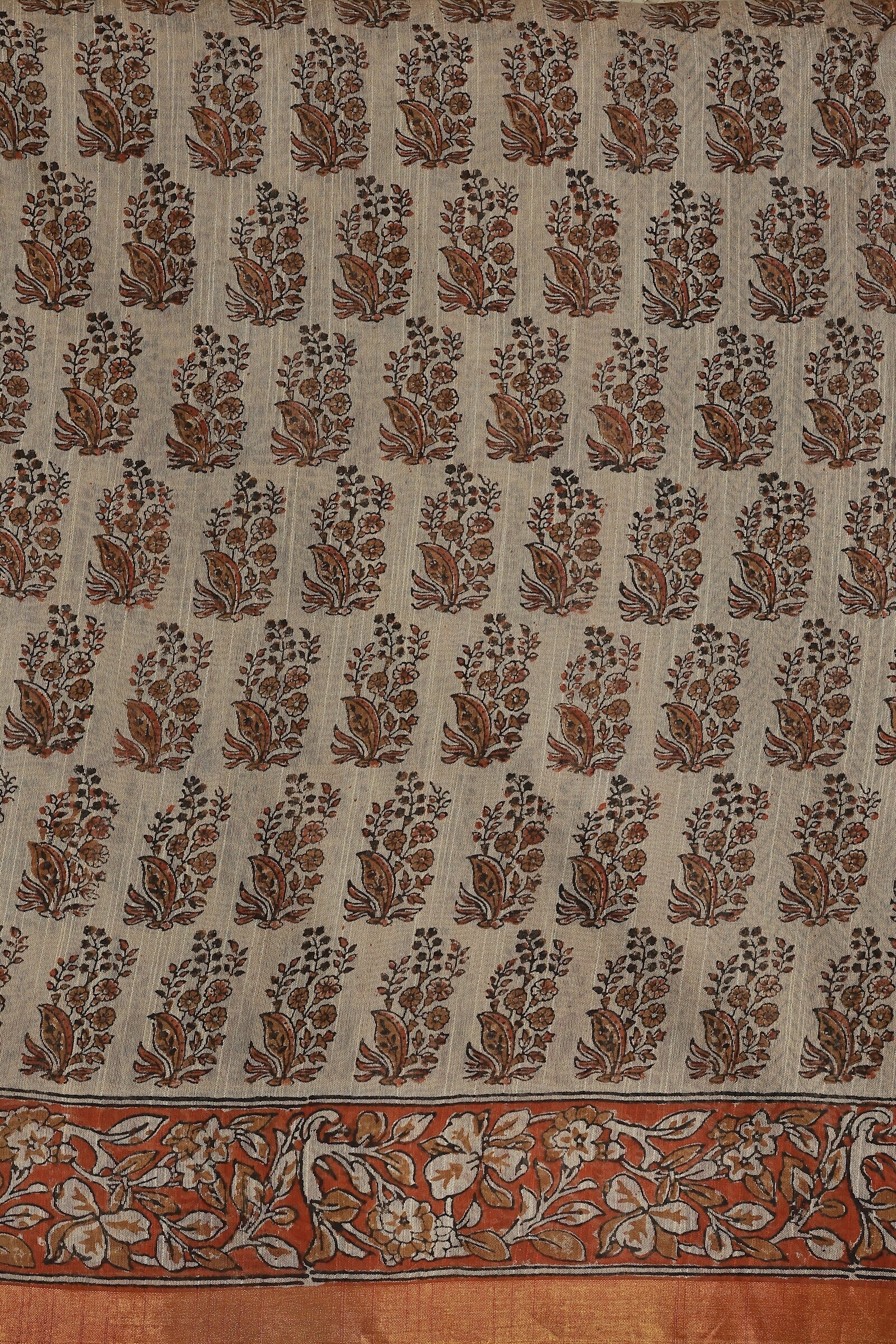 Bagru Chanderi Handblock Print Saree With Zari Border Natural Dye, fabric detail