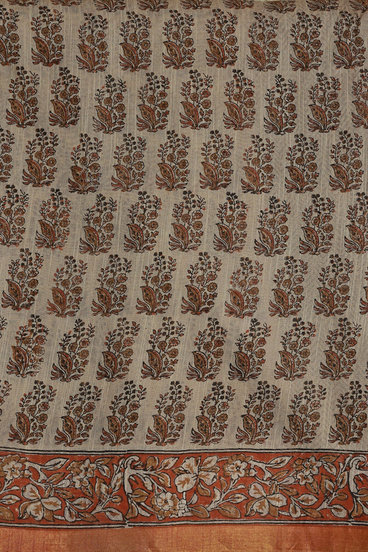 Bagru Chanderi Handblock Print Saree With Zari Border Natural Dye, fabric detail