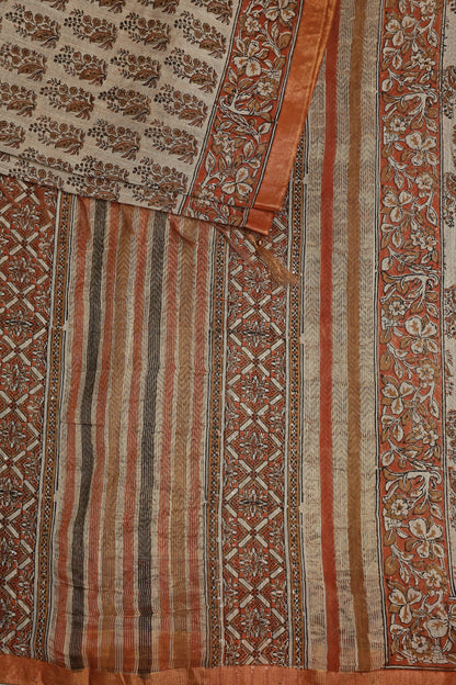 Bagru Chanderi Handblock Print Saree With Zari Border Natural Dye, design view 3