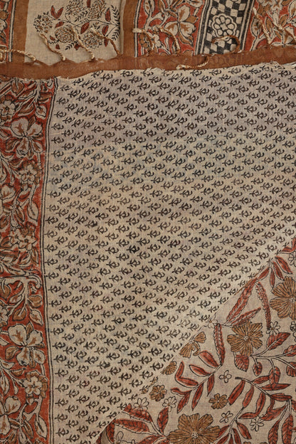 Bagru Handblock Print Linen Saree In Natural Dye, folded saree view