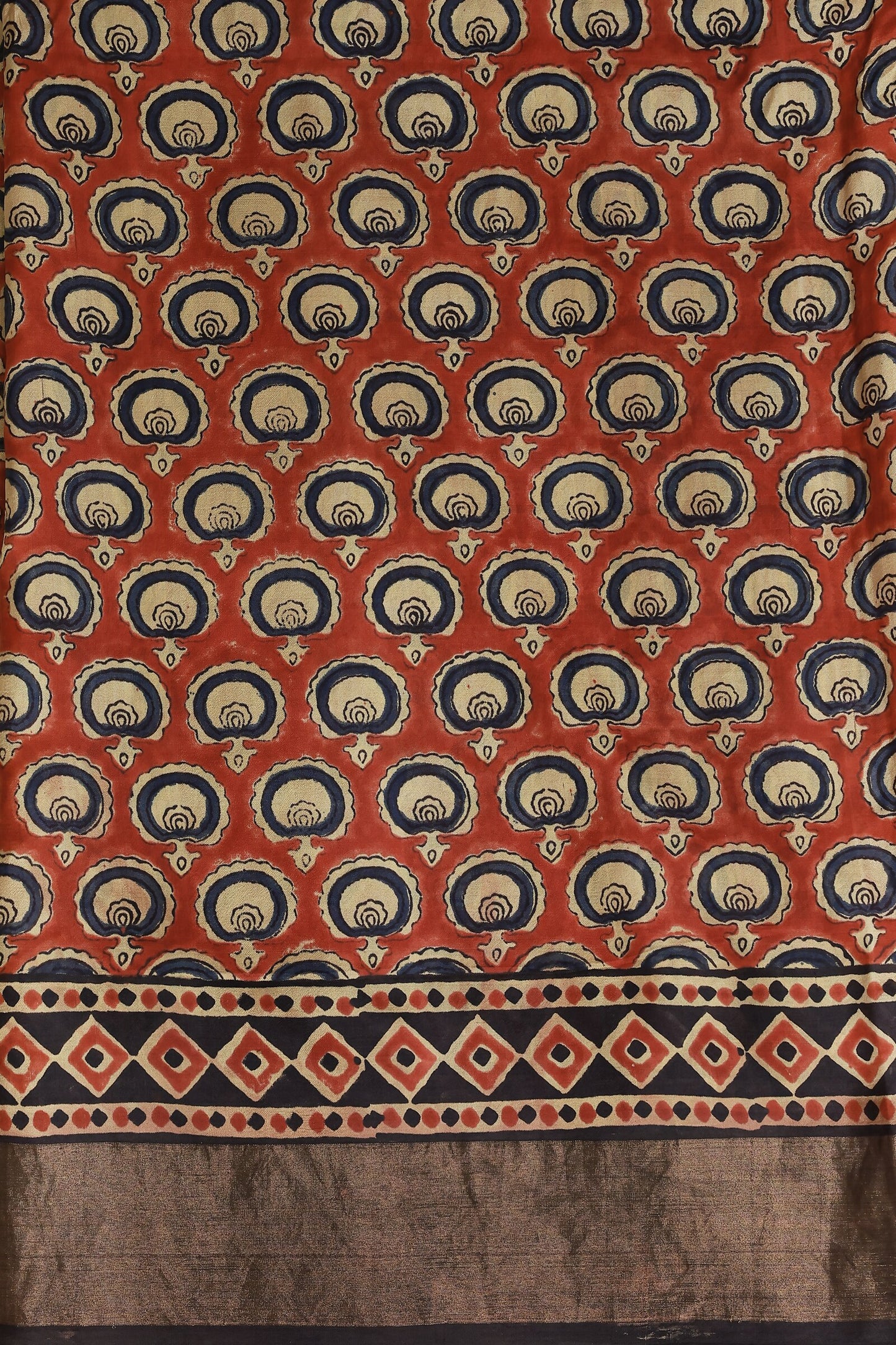 Bangalore Silk Saree With Handblock Print, fabric detail
