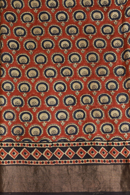 Bangalore Silk Saree With Handblock Print, fabric detail